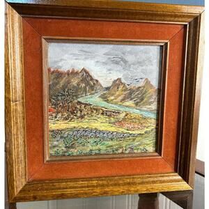Vintage Framed Landscape Painting Signed & Dated 1980s Wood Frame